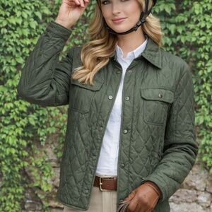 VINCE Army Green Lightweight Diamond Quilted Snap Front Jacket, L